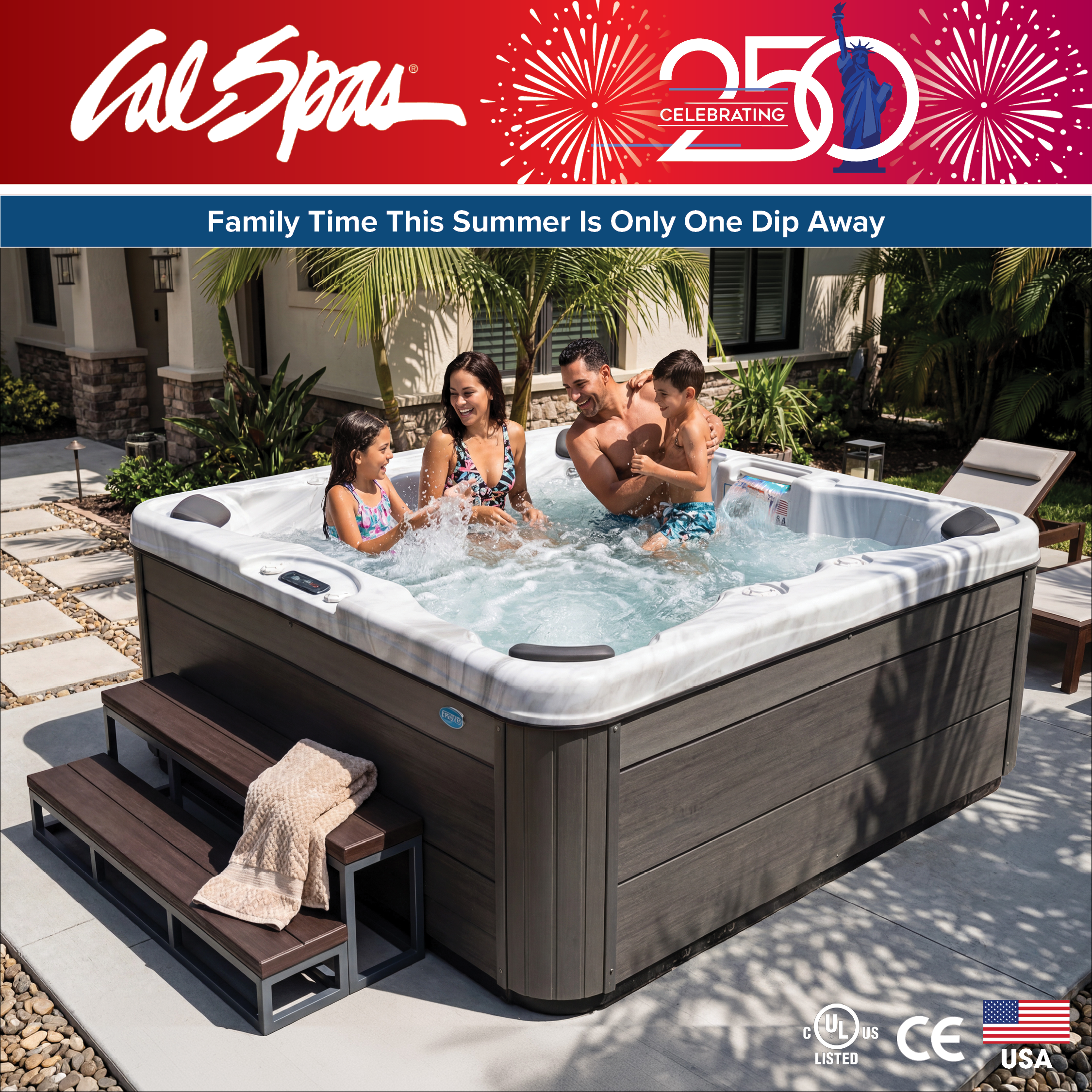 Calspas hot tub being used in a family setting - Latham